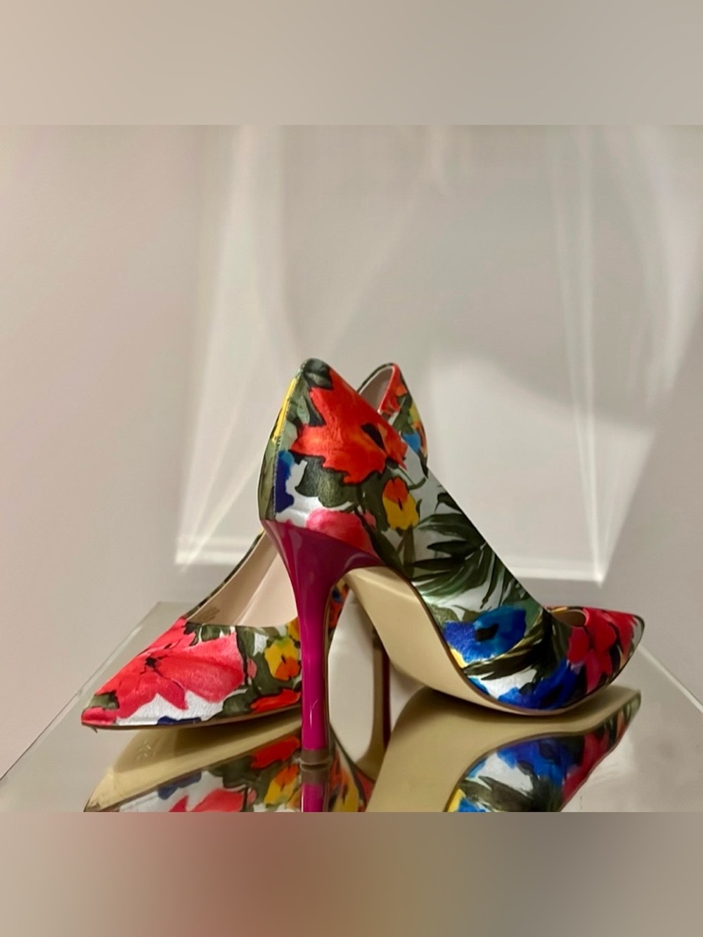 Floral Print Pointed-Toe High Heels - Pink Heel